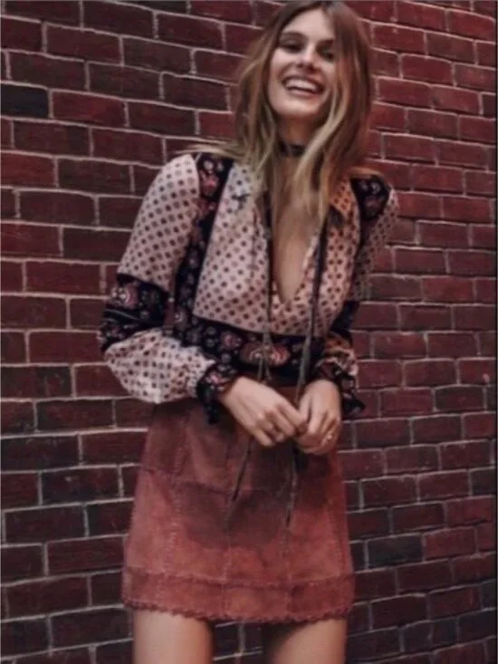 Free People Suede Patchwork High Waist Mini Skirt | Western Boho Coastal 70s 10 - Picture 2 of 16